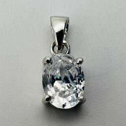 Sterling Silver Pendant With Clear Stone, 1.31 G.