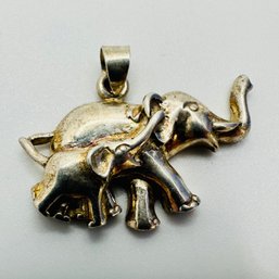 Sterling Silver Mother And Baby Elephant Pendant, 4.63 G.