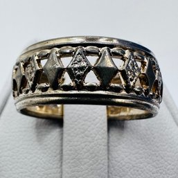 Sterling Silver Band With Diamond Shaped Design And Vita Detail Size 9. 3.62 G.