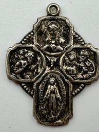 Sterling Silver Saint Joseph And Saint Christopher Pray For Us, Detailed Cross Pendant, 6.20 G.