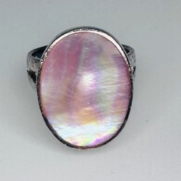 K, PINK MOTHER OF PEARL Sterling Silver Invisible Ring, Size 6.5. 6.36 G.