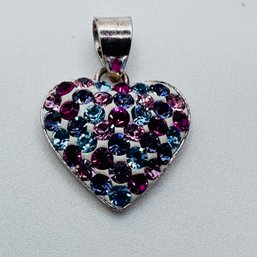 Thailand JC Sterling, Silver Heart Pendant With Multi Colored Stones, 1.08 G.