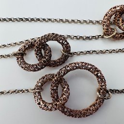 L2V, K, AR, Italy, Sterling Silver Gold Tone Rolo Chain Necklace W/ Interlocking Circles, 12.80 G.