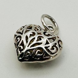 Sterling Silver Heart Pendant With Intricate Design, 1.32 G.