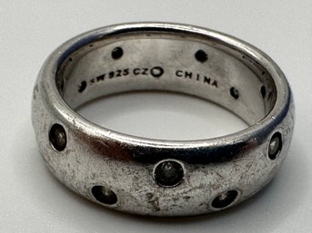 China  SW CZ Sterling Silver Band With Clear Stones, Size 7. 7.58 G.