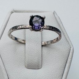 Sterling Silver Engagement Style Ring W/ Purple Colored Stone Engraved Jon & Whitneysz 11.5. 1.94g