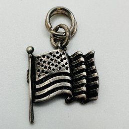Made In USA Sterling Silver, American Flag Pendant With Unknown Markings, 2.87 G.