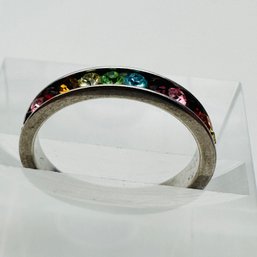 Taiwan  ATI Sterling Silver Band With Multicolored Stones All Around Size 6. 1.46 G.