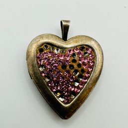 Sterling Silver Heart Shaped Locket With Pink Sounds 3.46 G.