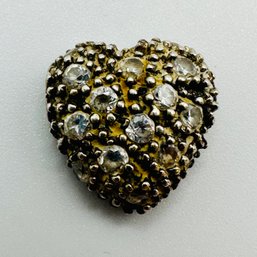 Avon-sterling Silver Heart Pendant With Clear Stones And Beaded Detail 1.50 G.