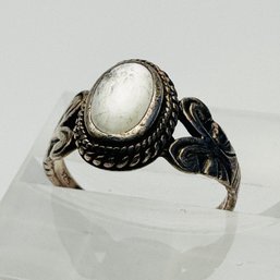 Thailand  NF Sterling Silver Ring With White Stone And Unique Band Size 7.5. 3.38 G.