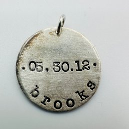 Sterling Silver Circle Pendant Engraved .05.30.12. & Brooks 3.40 G.