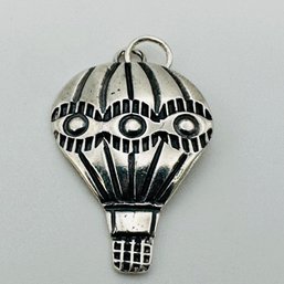 Sterling Silver, Hot Air Balloon Pendant, Engraved SB With Butterfly, 1.62 G.