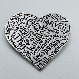 Sterling Silver Heart Pendant With Religious Words Engraved, 4.44 G.