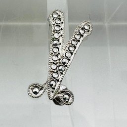 Sterling Silver V Pin With Clear Stone Detail, 1.48 G.