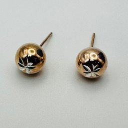 Copper Colored Sterling, Silver Stud With Flower Detail, 1.69 G.