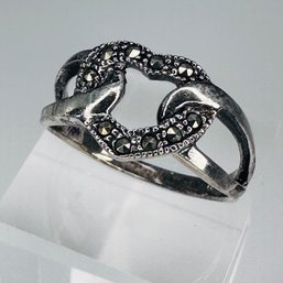 PD, MARCASITE Sterling Silver Heart Ring Size 9. 3.51 G.