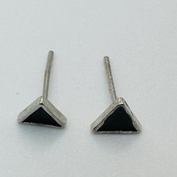 Sterling Silver Triangle Stud With Black Colored Stone, 0.38 G.