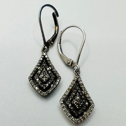 Sterling Silver Teardrop Earring With Clear Stones Engraved M 2.28g