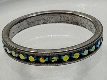 PAD-sterling Silver Band With Iridescent Colored Stones Around Whole Band Size 8. 1.72 G.