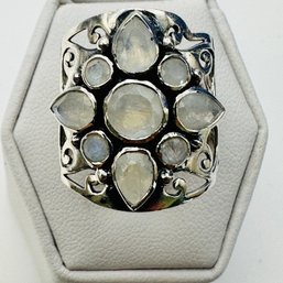 India-YS Sterling Silver Ring With Opal Colored Stones In Diamond Shape And Intricate Band Size 8. 6.86 G.