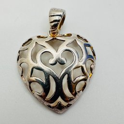 Sterling Silver Heart Pendant With Detailed Cut Out Design, 5.74 G.