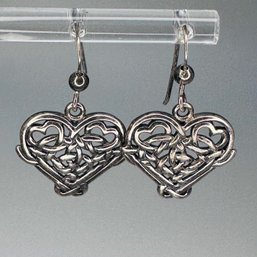 AON, Sterling Silver Heart Dangle Earrings, 3.62 G.