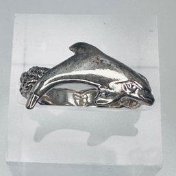 M, Sterling Silver Dolphin Rope Ring, Size 6. 2.84 G.