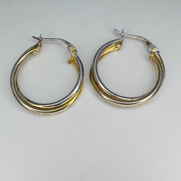 AS, Sterling Silver Gold Tone Intertwining Circle Hoops, 2.10 G.