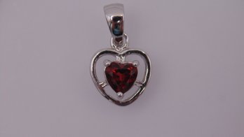 Sterling Heart Shaped Red Stone Pendant 1.0g