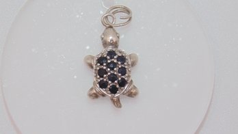 Sterling  Silver Turtle Pendant With Sapphire Stones 2.1g