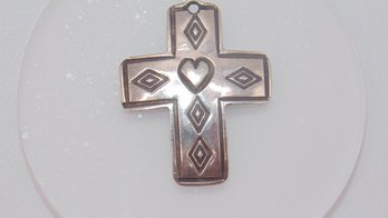 Sterling Heart And Diamonds Engraved Cross Pendant 2.4g