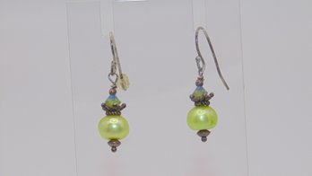 Sterling Green Beads Dangle Earrings 2.6g