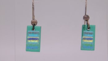 Sterling Green Glass Dangle Earrings 1.7g