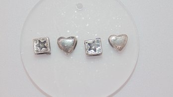 Sterling 2 Square With Stars And 2 Heart Shaped Beads 5.2g