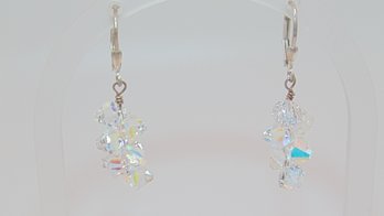 Sterling Lever Back Clear Beaded Dangle Earrings 4.2g