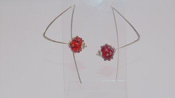 Sterling Red Glass Bead Ear Cuffs 5.5g