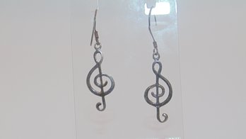 Sterling Treble Clef Dangle Earrings 2.3g