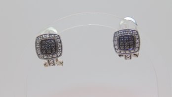 Sterling  Black Rhinestone Cluster English Lock Earrings 4.8g