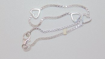 Sterling Box Chain And Heart Bracelet 2.8g