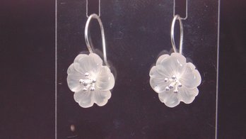 Sterling Glass Flower Wire Hook Earrings 2.9g