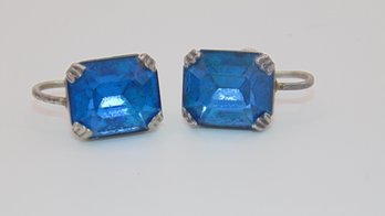 Sterling Blue Gem Screw Back Clip On Earrings 5.4g