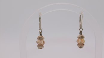 Sterling Orange Beaded Dangle Lever Back Earrings 3.3g