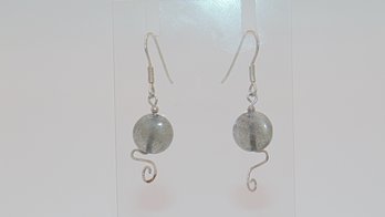 Sterling Gray Stone Dangle Earrings 2.2g