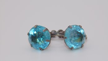 Sterling Blue Gem Screw Back Clip On Earrings 4.6g