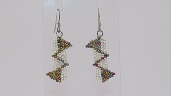 Sterling Rainbow And Clear Beaded Dangle Earrings 1.5g