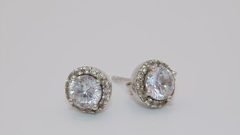 Sterling Clear Rhinestone Cluster Stud Earrings 2.7g