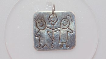 Sterling 2 Kids And A Flower Pendant 2.9g