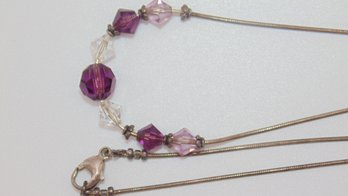 Sterling Snake Chain Necklace With Purple And Clear Beads 7g