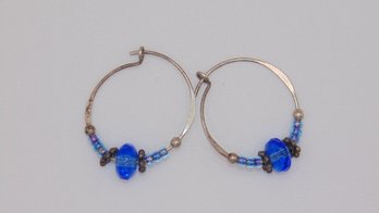 Sterling Blue Beads Hoop Earrings 1.5g